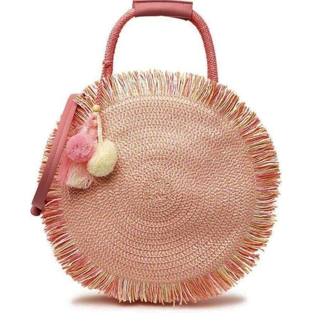 Most Wanted Design By Carlos Souza Women's Circle Straw Bag, Pink NWT - Picture 2 of 13
